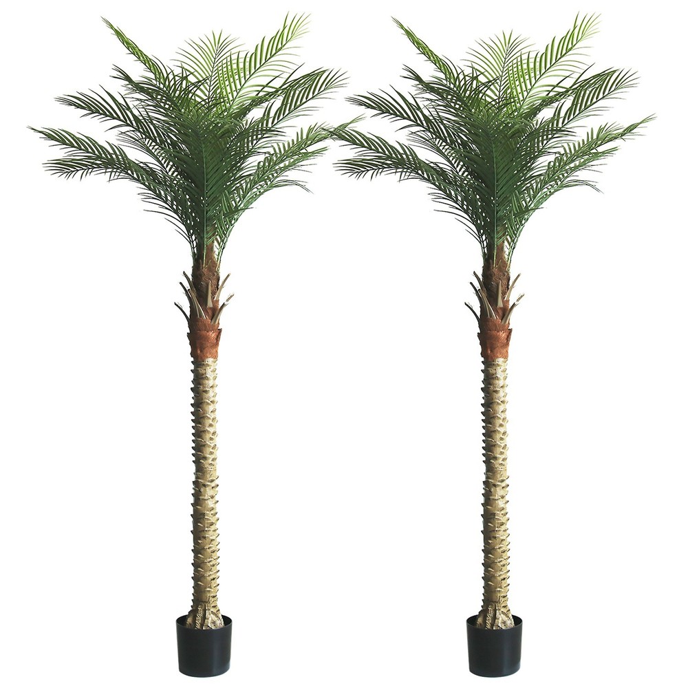 2 Pack 8ft Artificial Coconut Palm Tree, Fake Tropical Palm Plant Indoor Outdoor