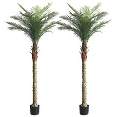 2 Pack 8ft Artificial Coconut Palm Tree, Fake Tropical Palm Plant Indoor Outdoor