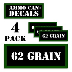 62 GRAIN Ammo Can Labels Ammunition Case stickers decals 4 pack Black 3″x1.15″