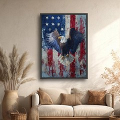 Patriotic Bald Eagle Wall Art, American Flag Background, Freedom Symbol Poster