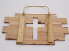 Rustic Primitive Wood Wall Hanging Cross with Grass Rope – Choice of 7 Colors
