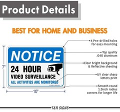 Video Surveillance Sign, All 10″x7″ – 2 pack, Blue Black On White Background