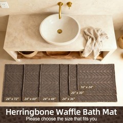 Boho Herringbone Waffle Bath Mat, Ultra Soft Non-Slip Bathroom Rug – Super