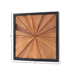 Rustic Teak Wood Wall Art – 17″x17″ Geometric Starburst Panel, Handcrafted Decor