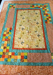 Butterfly Homemade Quilt Coral Teal Orange Throw Lap Couch 72 x 53 Soft Backing