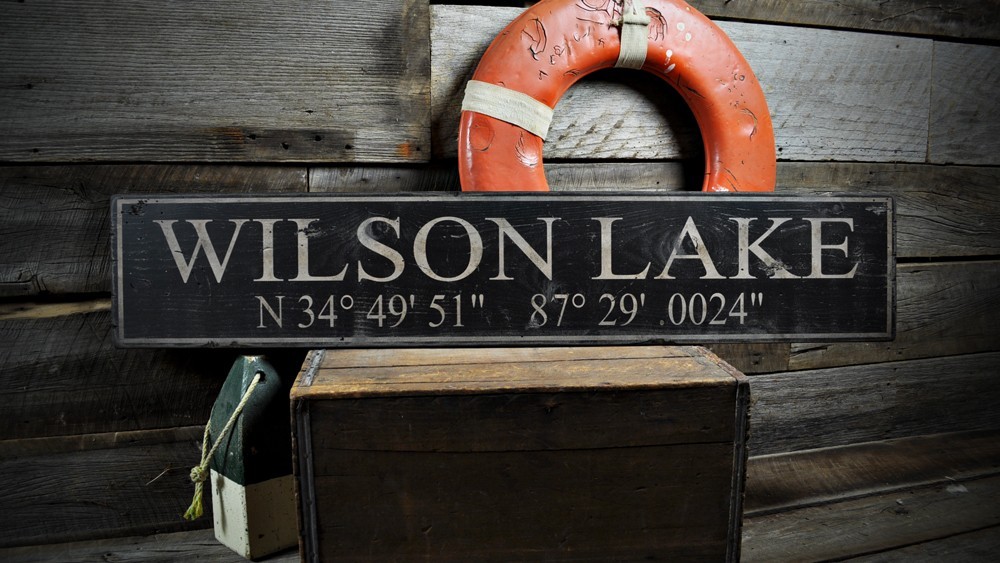 Custom Lake Latitude & Longitude Sign – Rustic Hand Made Vintage Wood