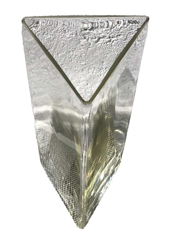 Triangular Thick Clear Glass Table Flower Vase 12×4.5 In Yellow Tone Decoration