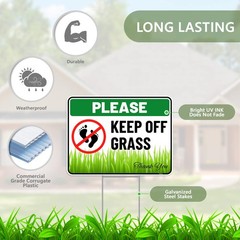 2PC Keep Off Grass Sign with Stake, 12 Inches by 9 Inches – Corrugated Plasti…