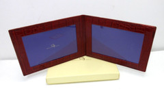Leather Bifold Photo Frame Holds 4×6″ Photos Horizontal Croc Graphic Image RED