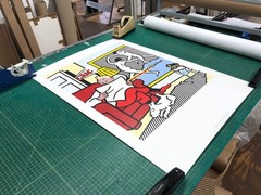 ROY LICHTENSTEIN Tintin Reading 39″ x 27.5″ Poster 1995 Pop Art Gray, White, Mul
