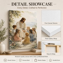 Jesus With Children Canvas Art Christian Religious Painting Sunlit Decor Gift