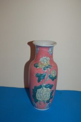 pink vase with flowers design Pottery Vase 8 inch tall *Cute light weight
