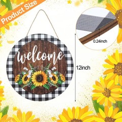 12 x 12 Inches Sunflower Sign Hanging Spring Summer Sunflower Welcome Sign Door
