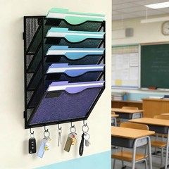 Hanging Wall File Organizer with 5 Hooks – Wall Mounted Mail Paper 5 Tier