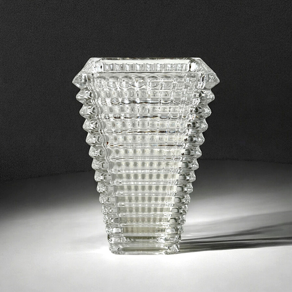 New Large Rectangular Glass Eye Vase in the Style of Baccarat 11″