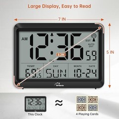 Atomic Digital Wall Clock Battery Operated, Self-Setting, Large Display Medium