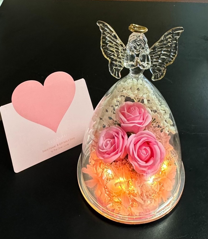 Mothers Day Mom Gift for her, Preserved Real Flower Rose in Large Glass Angel…