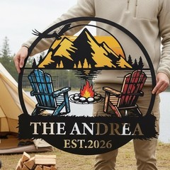 Personalized Camper Metal Sign Custom Cabin Camping Family Name Decor