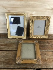 Vintage Gold Picture Frames Gallery Wall Resin Plastic Ornate Lot of 3 8×6″ 7×6″