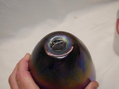 PULLED FEATHER IRIDESCENT RAINBOW AUREEN STUDIO ART GLASS signed FLOWER VASE