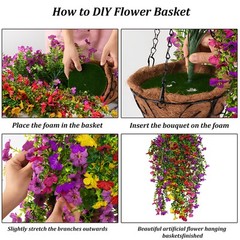 4Pcs Artificial Fake Hanging Basket Plants Silk Flowers Vine Home Outdoor Decor