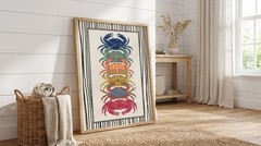 Japanese Crab Poster Folk Art Colorful Sea Life Kitchen Wall Decor Print