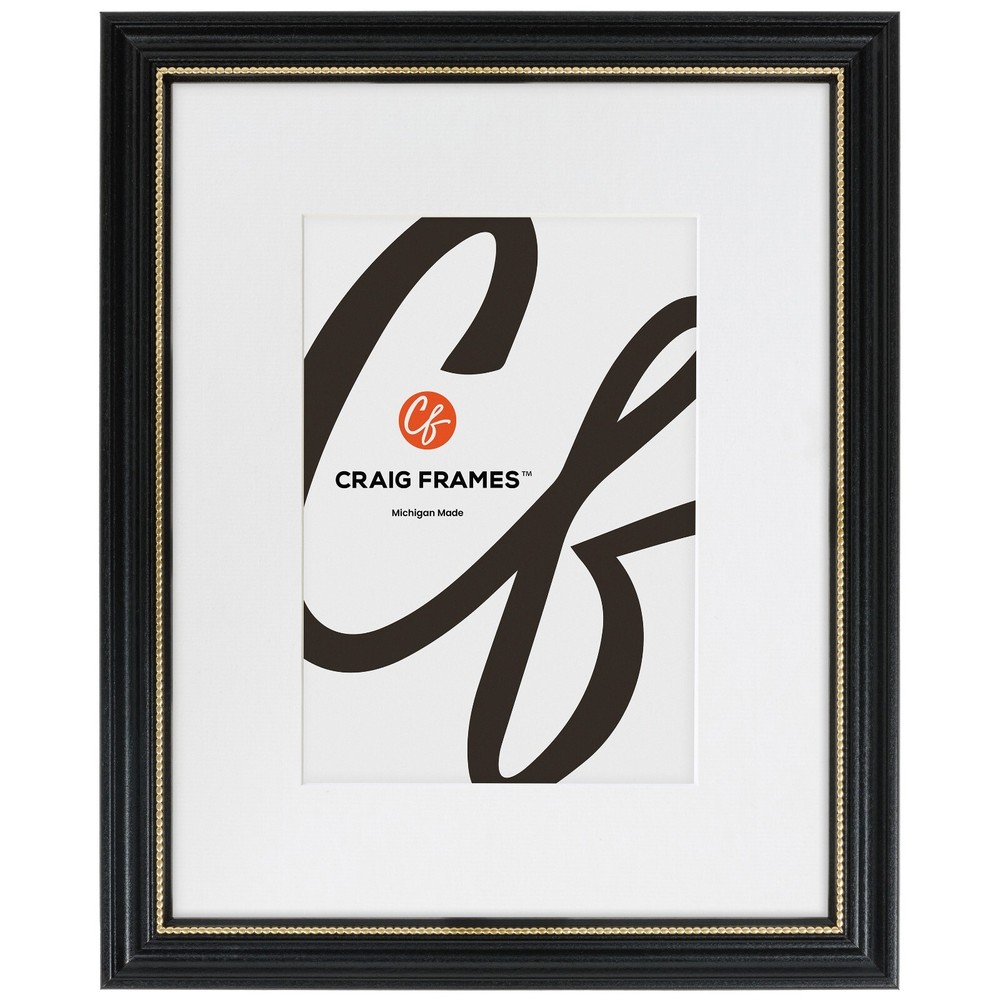 Craig Frames Stratton, .75″ Black and Gold Wood Picture Frame With a Single Mat