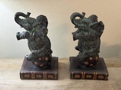 Elephants Bookends Verdigri Set of 2 Heavy Circus Ball Books Library Old Money