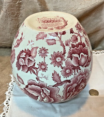Vintage Ginger Jar Porcelain Johnson Bros Chippendale White Red Vase No Lid