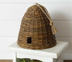 Brown Honey Bee Hive Skep Willow Wicker Primitive Farmhouse Decor 10″