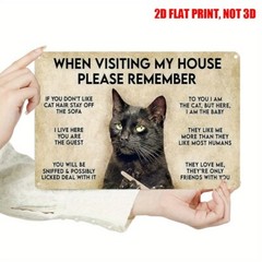 Black Cat Metal Tin Sign Humorous Wall Art Rustic Decor 12×8 Home Cafe Easy Hang
