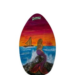 Zoomers Skim Board Mermaid Ocean Sunset Sailboat Wood Oval Wall Hanging Art