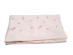 Vtg Bed Throw Blanket Pastel Pink Polyester Fleece Embroidered Pink Roses 50×58″