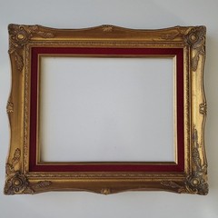 VTG Ornate Gold Gilded Wooden Frame Red Velvet Matted 13.5 X 10.5 Painting