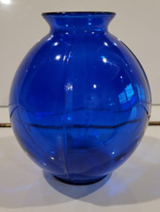 COBALT BLUE ROUND FLOWER VASE RAISED PLEATS 4.75 INCHES