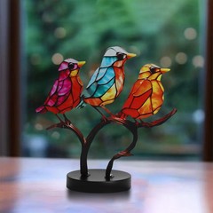 Stained Metal Bird-On-Branch Sculpture Metal Table Decor Home Ornaments Gift US