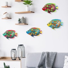 9 Inches Metal Fish Wall Art, Coastal Beach Nautical Hanging Decor 4 Pack