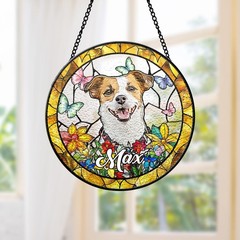 Couple Pet Memorial Stained Glass Photo Suncatcher, Custom Dog Cat Portrait