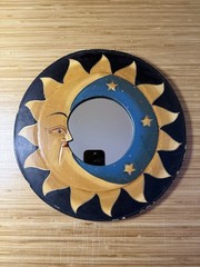 Vintage 90s Celestial Sun Moon Stars Hand Painted 12in Whimsygoth Mirror