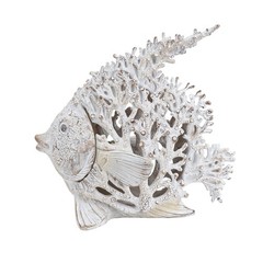 11×6.3×9.8″ Decorative Polyresin Angelfish Sculpture with Coral Reef Design