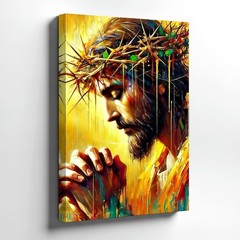 Wall Art Jesus Praying Crown of Thorns Abstract Religious Canvas Print Decor