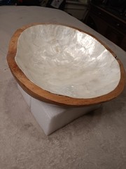 Wooden Rustic Decorative Irregular Shape Bowl with Mother of Pearl Inlay