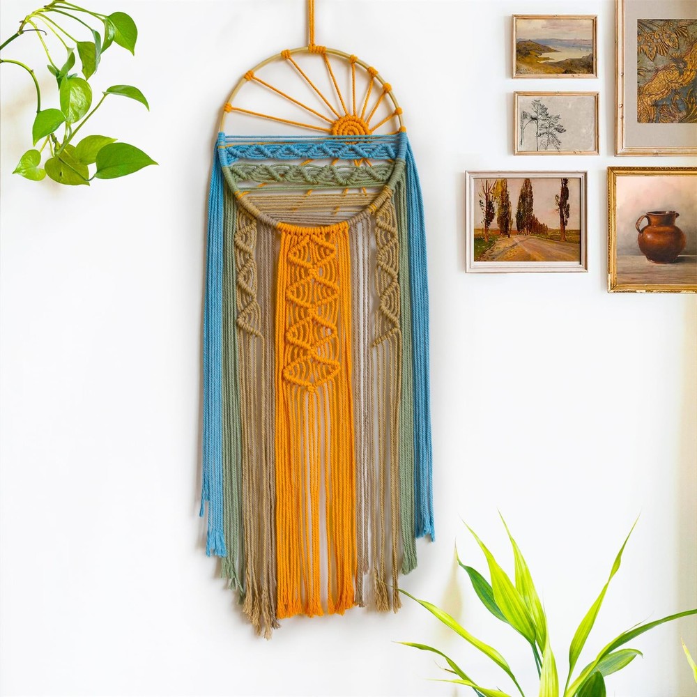 Macrame Wall Hanging Boho Macrame Wall Decor, Sunset Wall Art Dream Catcher H…