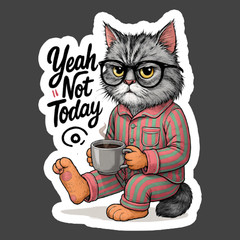 Cat Sticker Vinyl Decal Yeah Not Today Coffee Pajamas Funny Grumpy