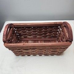 Rustic Woven Wood Rectangular Storage Basket with Handles Dark Brown 12x6x5