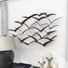 47 In. X 26 In. Metal Black Sleek Flying Flock of Bird Wall Decor