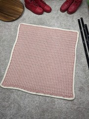 Vintage Handmade Crochet Afghan Dusty Rose Pink Baby Blanket Throw Stripe 36×32