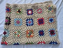 Hand Crocheted Multicolor Afgan Throw Blanket Granny Squares Around 54×41