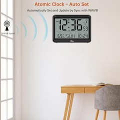 Atomic Digital Wall Clock Battery Operated, Self-Setting, Large Display Medium