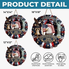 Personalized 1776–2026 USA 250th Anniversary Wood Wreath, Patriotic Door Sign, C